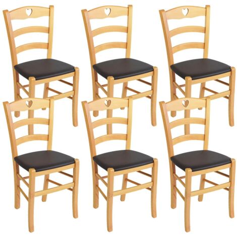 NAPLES - Lot de 6 Chaises Naturelles et Assises en PVC Moka (1/2)