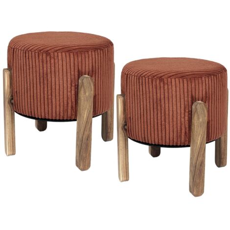 Altobuy – Lot de 2 tabourets de bar en velours côtelé terracotta – Pieds en acacia teinté teck – Dimensions 35,5 x 35 x H35 cm – Livré monté (1/4)