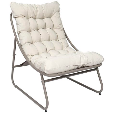DOLCI - Fauteuil de Jardin en Métal et Textilène Beige avec Coussin (1/5)