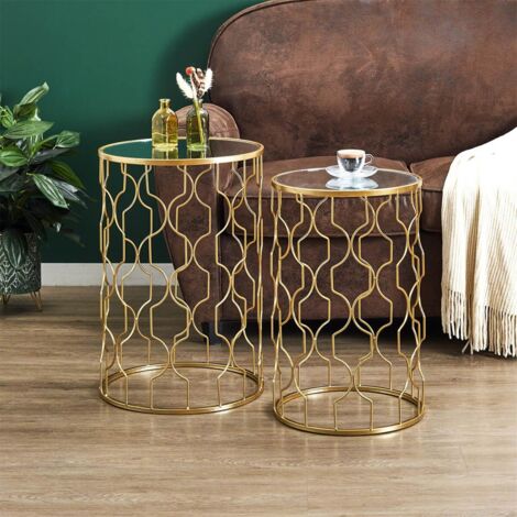 Table Basse Moderne Métal Doré Et Verre Torsadé - Plateau Rectangulaire 71cm