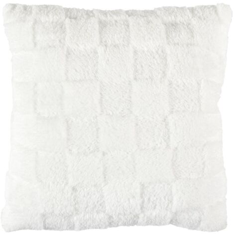 Coussin Flanelle Damier 40x40cm, Blanc et Beige, Doux et Confortable, Facile à Laver (1/4)