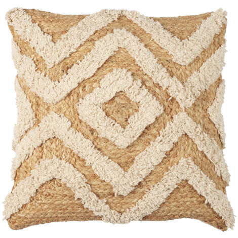 Coussin Tufté en Jute et Coton Beige 40x40cm Déhoussable (1/4)