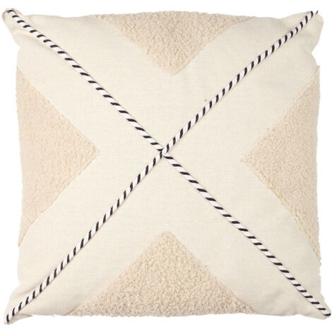 Coussin 40x40cm avec Tissu Bouclette Beige et Motif Géométrique Noir et Blanc (1/5)