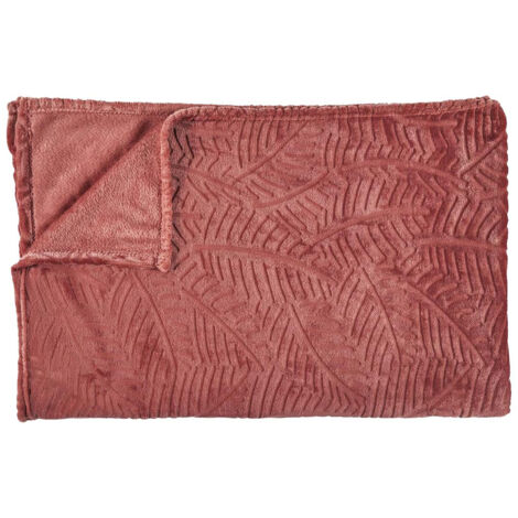 Plaid Flanelle 150x200cm Embossé Motif Feuilles Terracota
