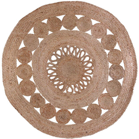 Tapis Rond Ø90cm en Jute Tressée Naturelle Ajourée (1/4)