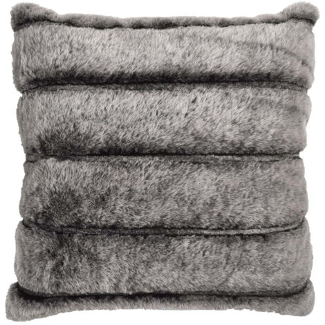 Coussin Ultra Doux 40x40cm Texturé Imitation Fourrure Gris Foncé Déhoussable (1/3)