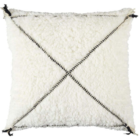 Coussin Sherpa 40x40cm Blanc Motif Géométrique Tressé Noir (1/3)