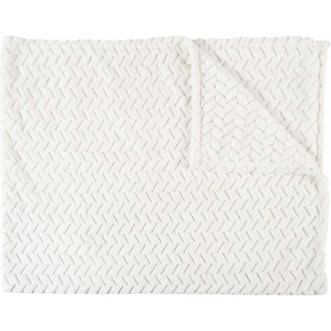 Plaid Ultra Doux 120x150cm Motif Chevrons Blanc (1/4)
