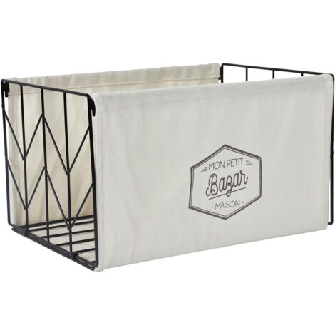 Bac de Rangement Pliable en Métal Noir et Tissu Blanc 38x28cm (1/5)