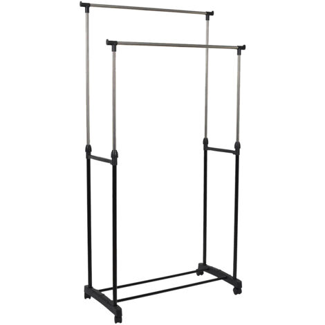 Portant Double sur Roulettes Hauteur Réglable Noir et Chrome - NEHO (1/5)