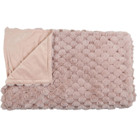 Plaid Ultra Doux 120x150cm Imitation Fourrure Nid d'Abeille Rose (1/5)