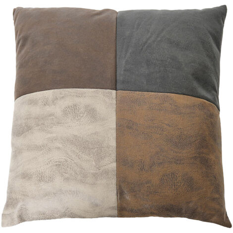 Coussin Patchwork 40x40cm Aspect Vieux Cuir Déhoussable (1/4)