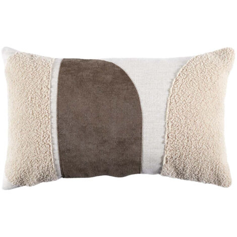 Coussin 30x50cm Crème Motifs Arrondis Marron et Bouclette Déhoussable (1/4)