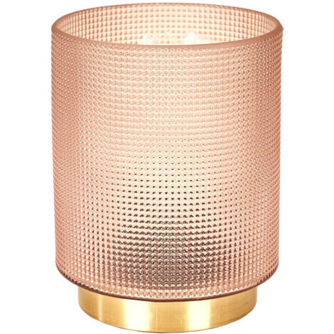 Altobuy – Lampe de chevet en verre fumé embossé rose – Socle doré – Culot E14 – Puissance max 25W – Dimensions 12x11,5xH16 cm