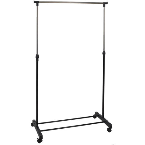 Portant Simple sur Roulettes Hauteur Réglable Noir et Chrome - NEHO (1/5)