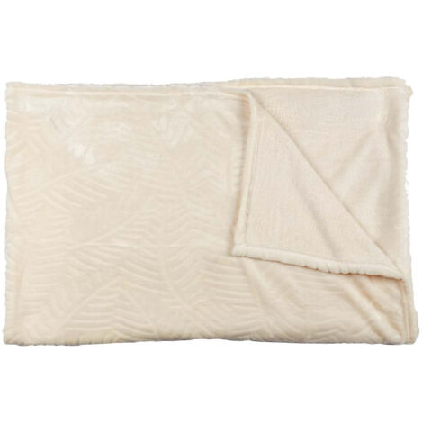 Plaid Flanelle 150x200cm Embossé Motif Feuilles Crème (1/2)