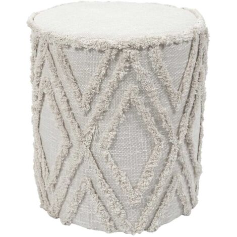 RAMIA - Pouf tissu relief ton sur ton style bohème beige (1/2)