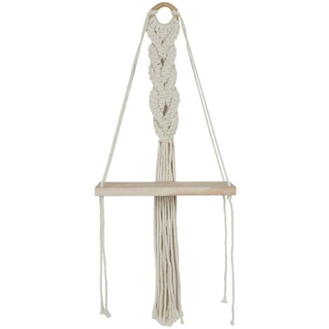 Etagère murale 25cm bohème en corde et plateau en bois (1/5)