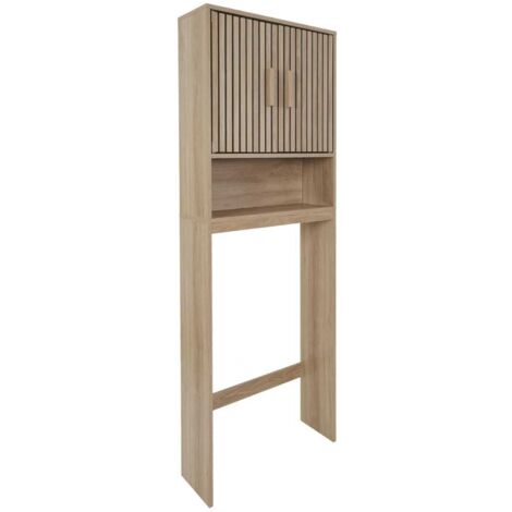 Altobuy – Meuble pour WC 2 portes effet bois – Dimensions 60x20xH166 cm – Structure en panneaux de particules et MDF – Piétement en pin massif