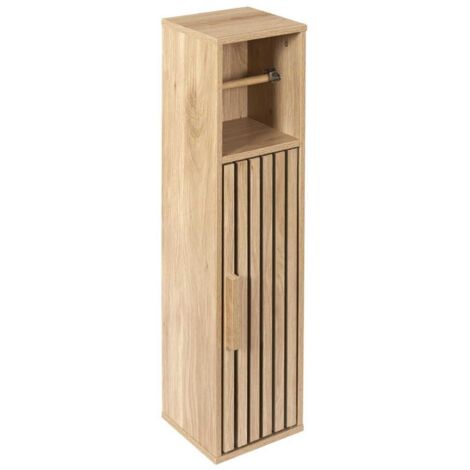 Altobuy – Meuble pour WC dérouleur papier toilettes 1 porte effet bois – Dimensions 20 x 19 x H78cm – Structure en panneaux de particules et MDF