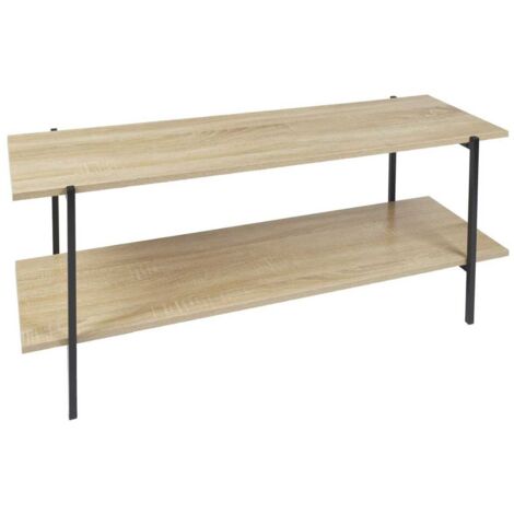 Banc TV 2 Plateaux Métal et Aspect Bois - DARA (1/4)