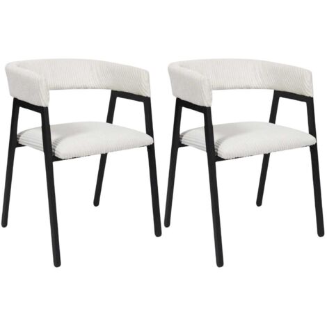 AMORY - Lot de 2 fauteuils de table design en métal et velours côtelé coloris crème (1/5)