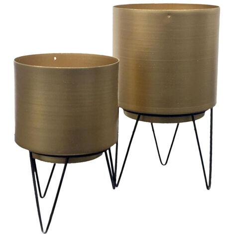 Lot de 2 Pots de Fleur Métal Or Piétément Filaire Noir (1/3)