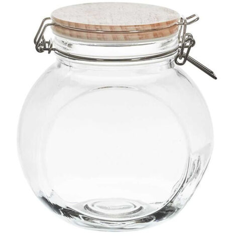 Bocal de Conservation Rond Incliné 1,3L en Verre Couvercle Bois (1/4)