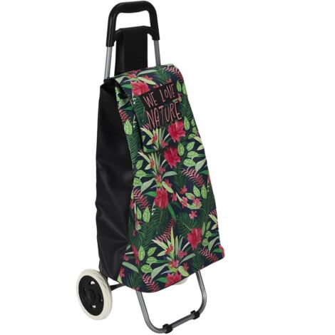 Chariot de course 2 roues en plastique motif jungle rose et vert (H95cm)