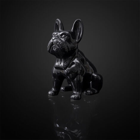 Grande Statue Chien Bouledogue Anglais Noir - 90 Cm - Collier Doré - Résine