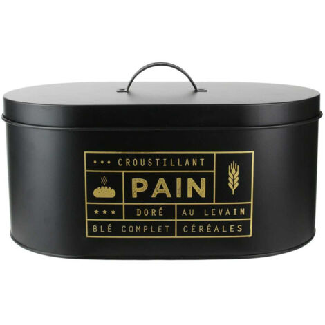 Boîte à Pain en Métal Noir Mat et Doré (1/3)