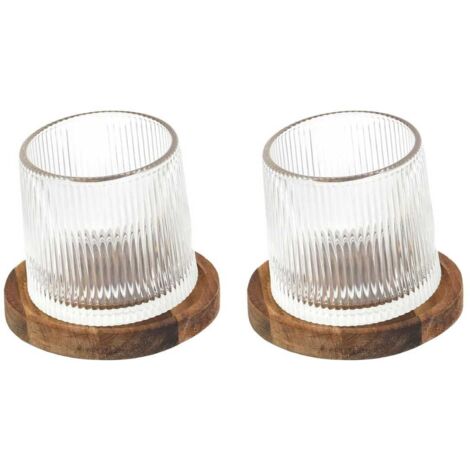 Lot de 2 verres à whisky avec support en acacia (1/5)