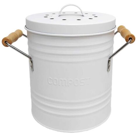 Poubelle à Compost 4L Métal avec Couvercle et Poignées en Bois (1/5)