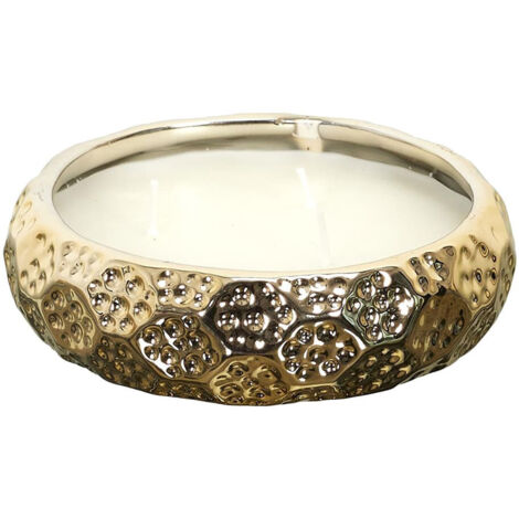 Bougie Parfumée en Céramique Dorée 3 Mèches Senteur Pivoine Ø14cm (1/3)