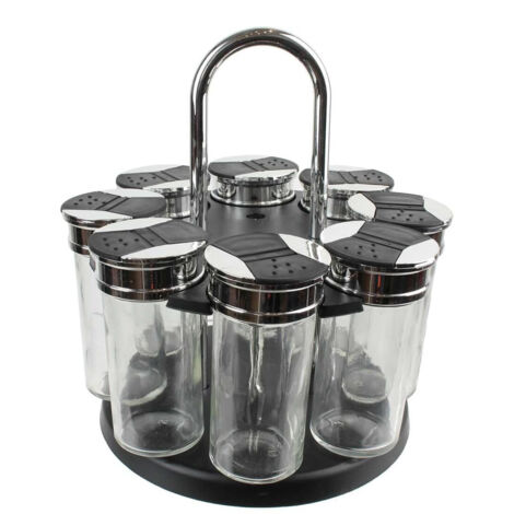 Carrousel à Epices 8 Pots en Verre avec Couvercle Double Clapets (1/2)