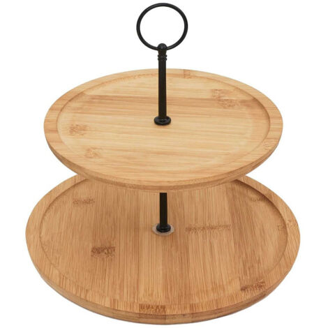 Présentoir à 2 Etages Ø20cm et Ø25cm en Bambou (1/3)