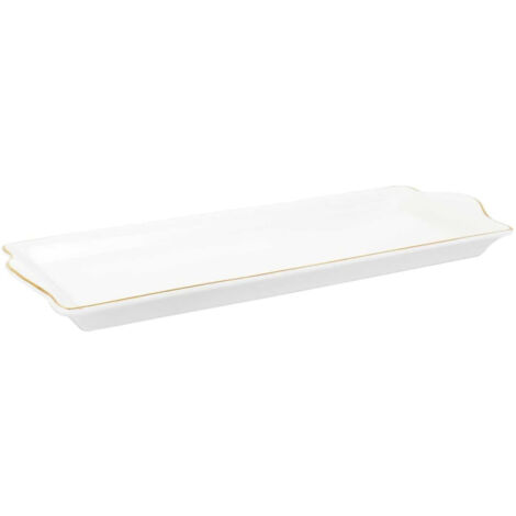 Lot De 6 Assiettes Rectangulaires H&H Plat Elizabeth – Porcelaine Décorée 27x16 Cm