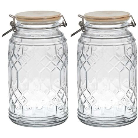 Lot de 2 Bocaux de Conservation 2,3L en Verre Couvercle Bambou (1/3)