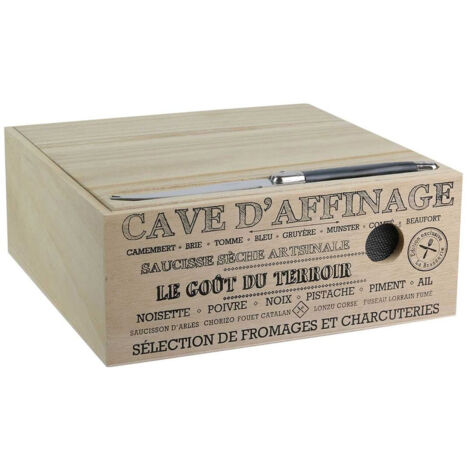 Altobuy – Cave à fromage en bois avec couteau inox – Grille d'aération pour maturation – Dimensions 25 x 25 x H10cm – Pour amateurs de fromage (1/4)