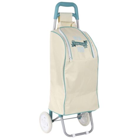 Chariot Shopping Isotherme en Tissu Blanc Ciel avec Compartiment Isotherme