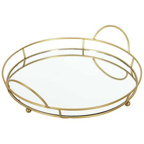 Plateau de Présentation Miroir et Métal Doré Ø34cm (1/5)