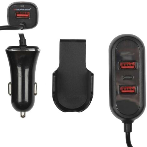 Chargeur voiture banquette arrière 4 en 1 câble 1m50 + 1 pince (1/5)