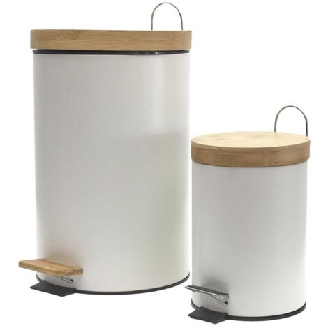 Poubelles à Pédale 12L et 3L en Métal et Bambou Blanc (1/5)