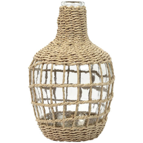 Vase Dame Jeanne en Verre et Corde Tressée