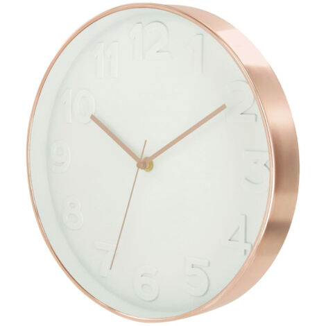 Horloge Murale Ronde Blanche et Rose Gold