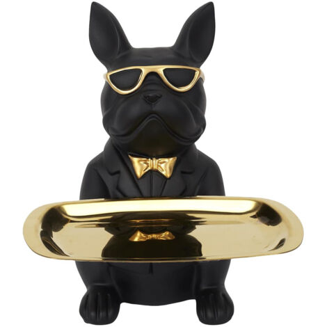 Vide-Poche Bulldog Noir et Or Plateau Servi (1/5)