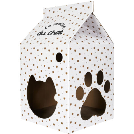Maison en Carton pour Chat H.55cm avec Fond Griffoir (1/5)