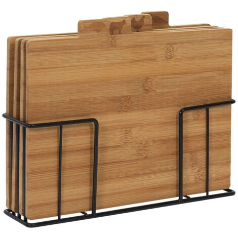 Lot de 4 Planches à Découper avec Socle Métal Noir (1/5)
