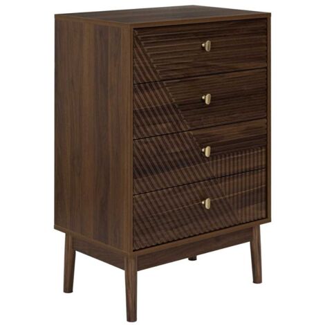 Commode 4 tiroirs en bois et MDF pieds en pin teinté chêne foncé - COLETTE (1/5)