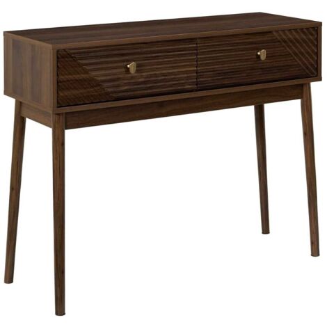 Console 2 tiroirs en bois et MDF pieds en pin teinté chêne foncé - COLETTE